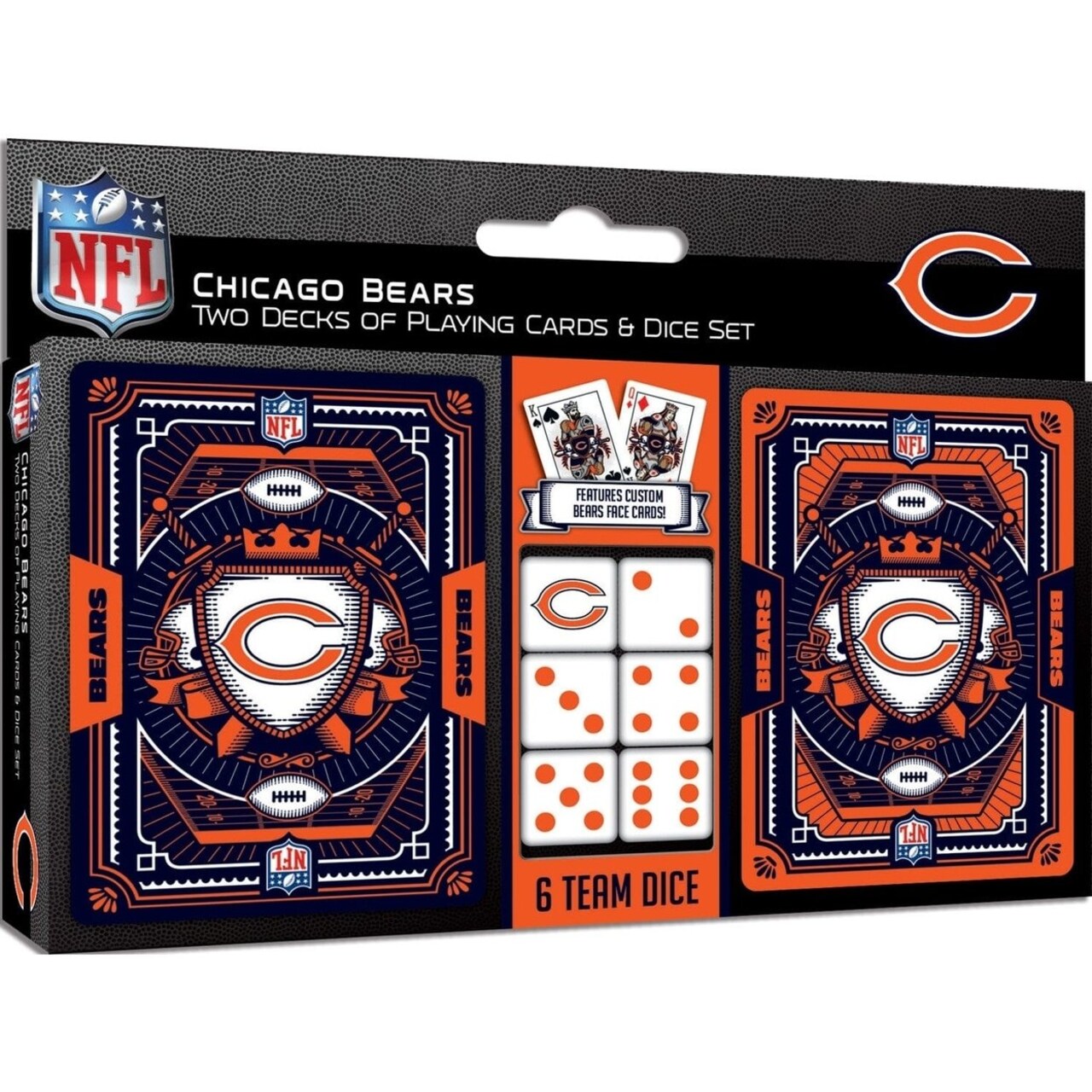 Chicago Bears 2-Pack Playing Cards And Dice Set Nfl Gaming Accessories